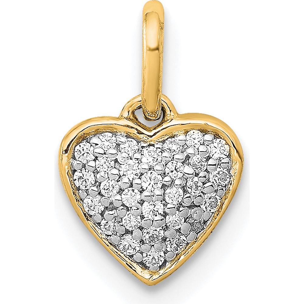 14K Yellow Gold Pave Diamond Heart Pendant - 0.004 Carat Total Diamond Weight by Oro Pregiato