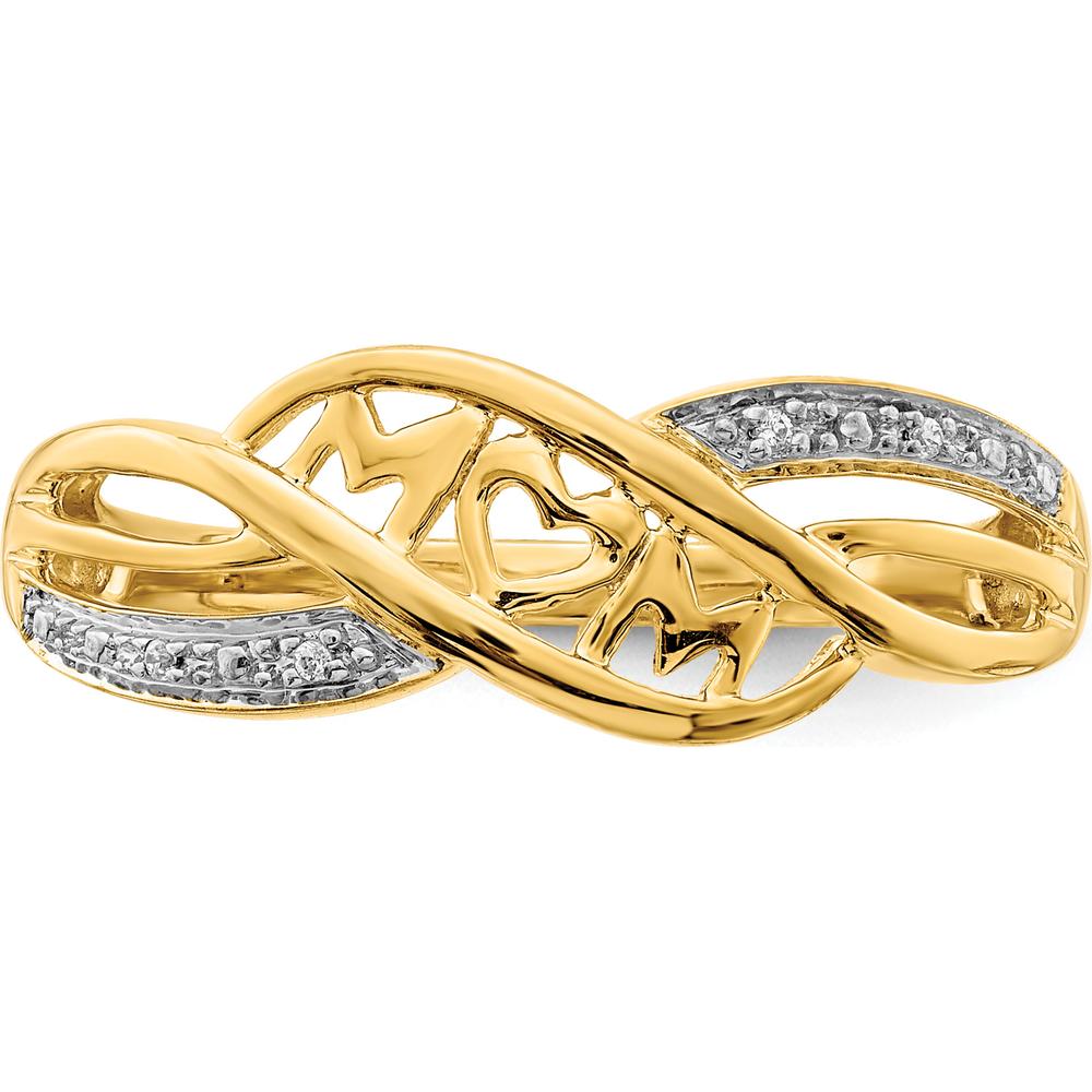 14K Yellow Gold Pave Diamond MOM Ring with Rhodium Accents - 0.012 Carat Total Diamond Weight by 0