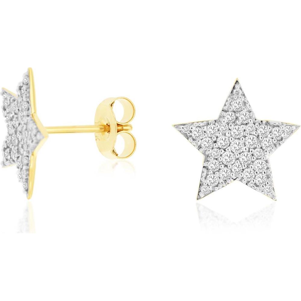 14K Yellow Gold Pavé Diamond Star Stud Earrings - Round Brilliant Cut - 0.48 Carat Total Weight - Royal Jewelry