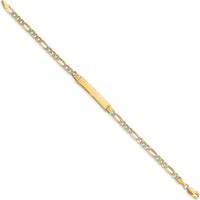 14K Yellow Gold Pavé Figaro ID Bracelet with Rhodium Plating - 7" Length by Oro Pregiato