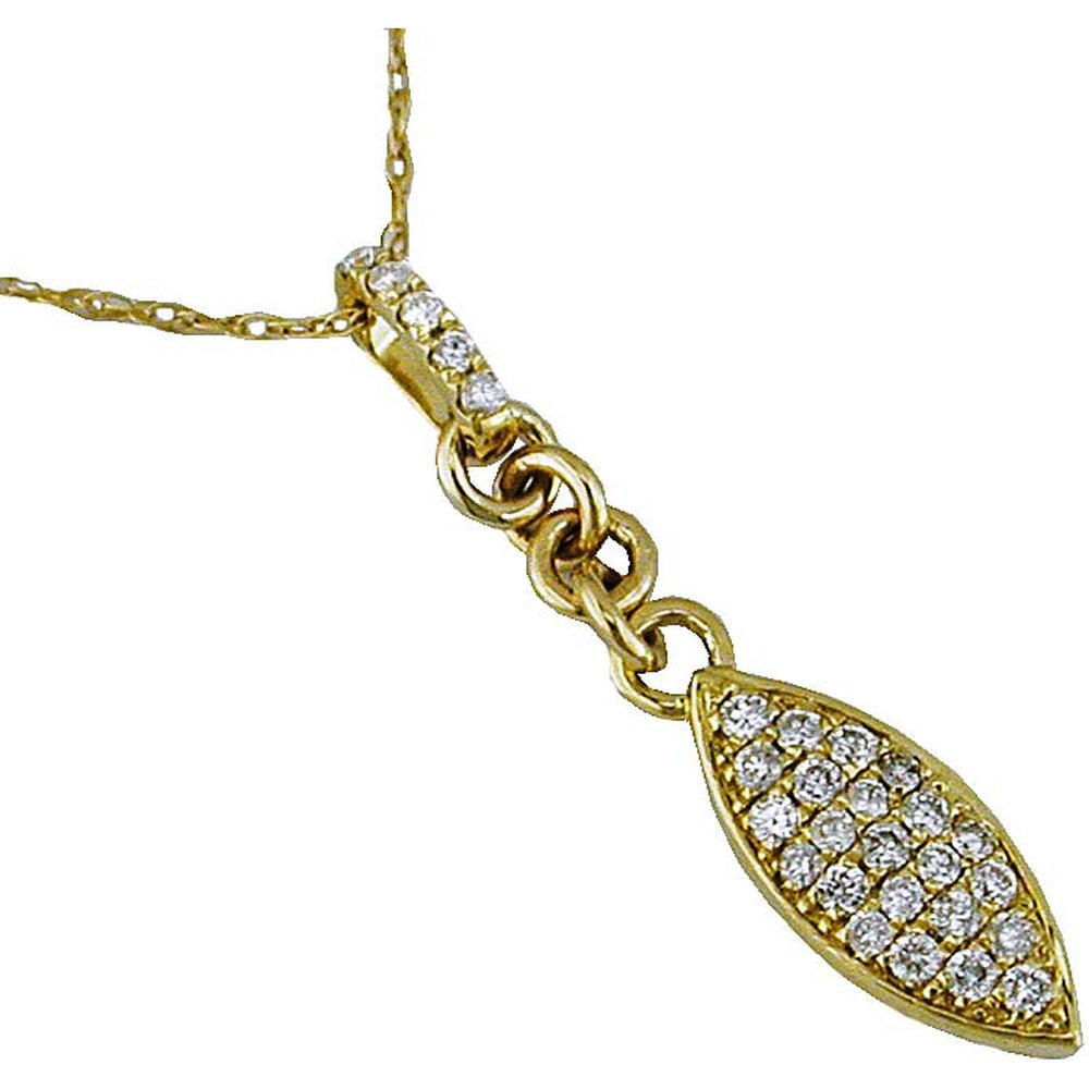 14K Yellow Gold Pave Set Diamond Drop Pendant with Milgrain Detail and Round Diamonds - 0.24 Carat Total Diamond Weight - Royal Jewelry
