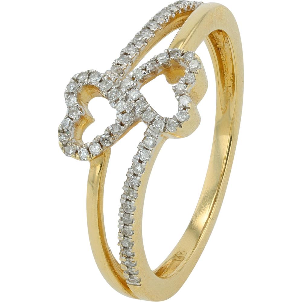 14K Yellow Gold Pavé-Set Diamond Heart Ring - 0.15 Carats Total Diamond Weight
