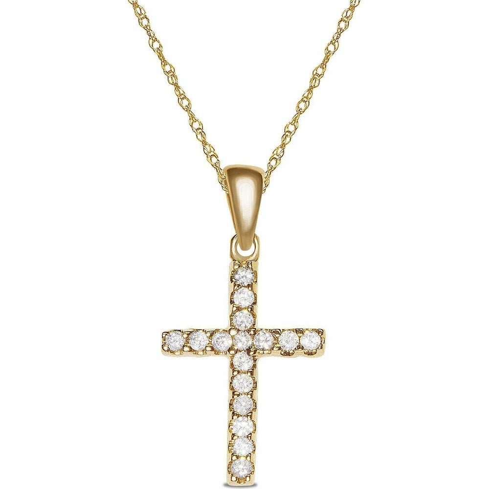 14K Yellow Gold Pavé Set Round Diamond Cross Pendant Necklace - 0.52 Carat Total Diamond Weight by Auriventus