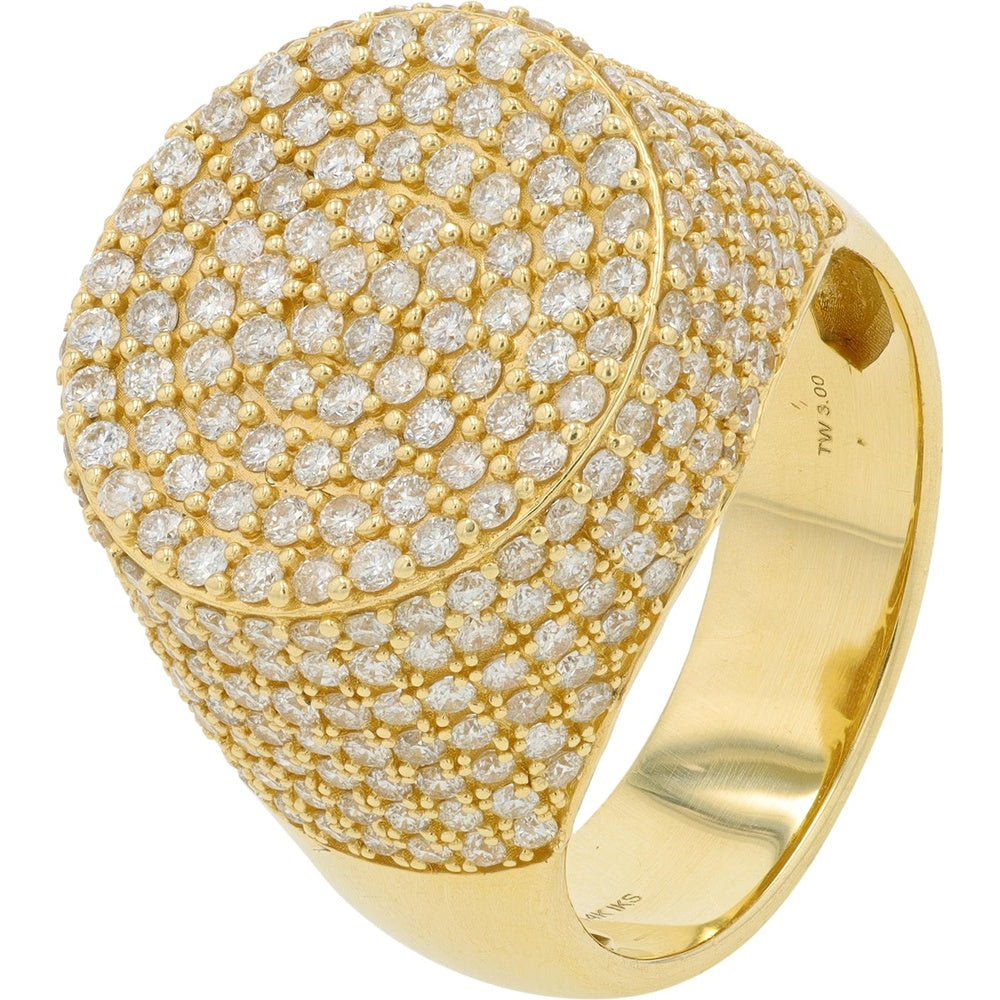 14K Yellow Gold Pavé-Set Round Diamond Gents Ring - 3.00 Carat Total Diamond Weight