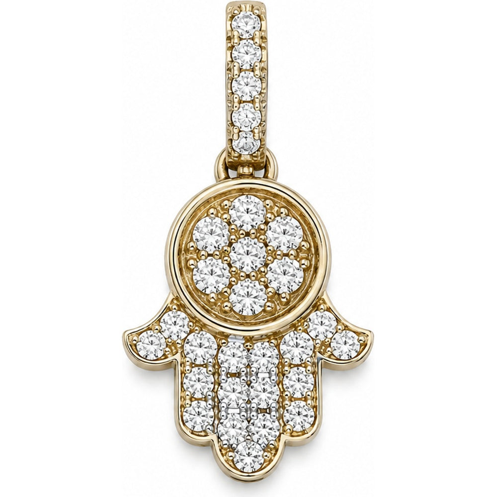 14K Yellow Gold Pavé Set Round Diamond Hamsa Pendant - 0.11 Carat Total Diamond Weight by Auriventus
