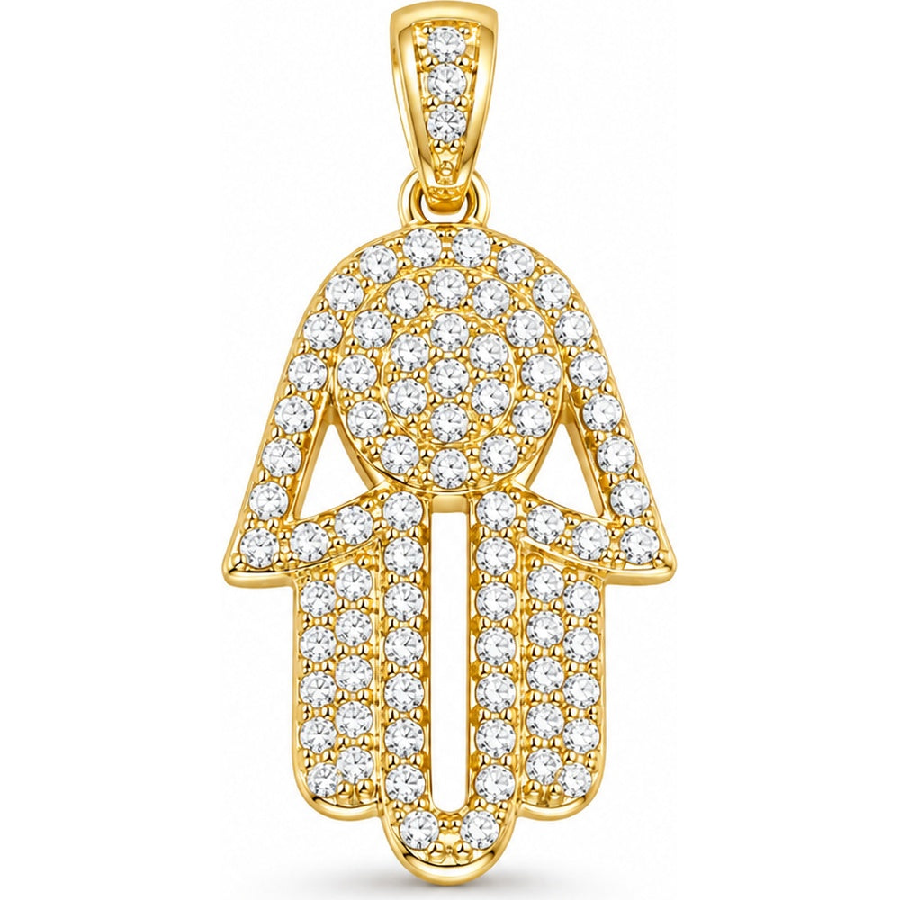 14K Yellow Gold Pavé-Set Round Diamond Hamsa Pendant - 1.13 Carat Total Diamond Weight by Auriventus