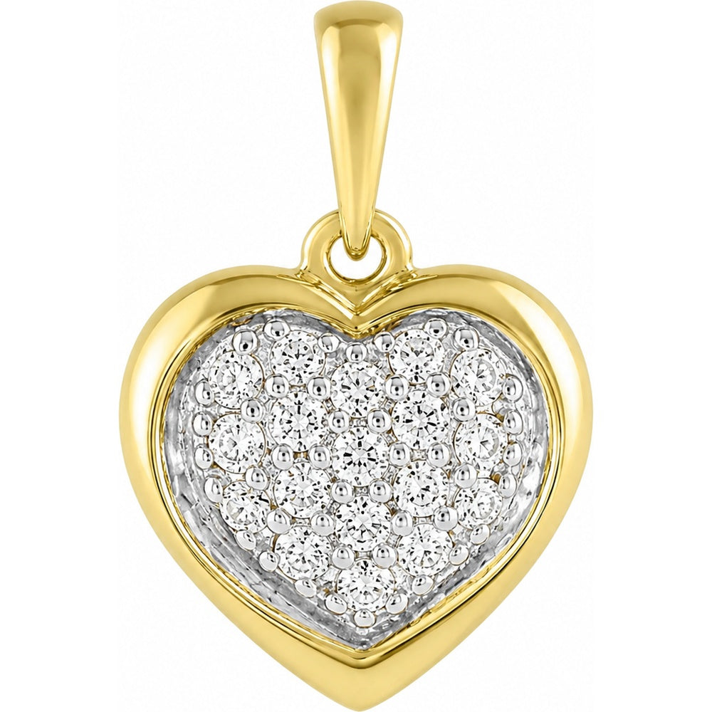 14K Yellow Gold Pave Set Round Diamond Heart Pendant - 0.17 Carat Total Diamond Weight by Auriventus