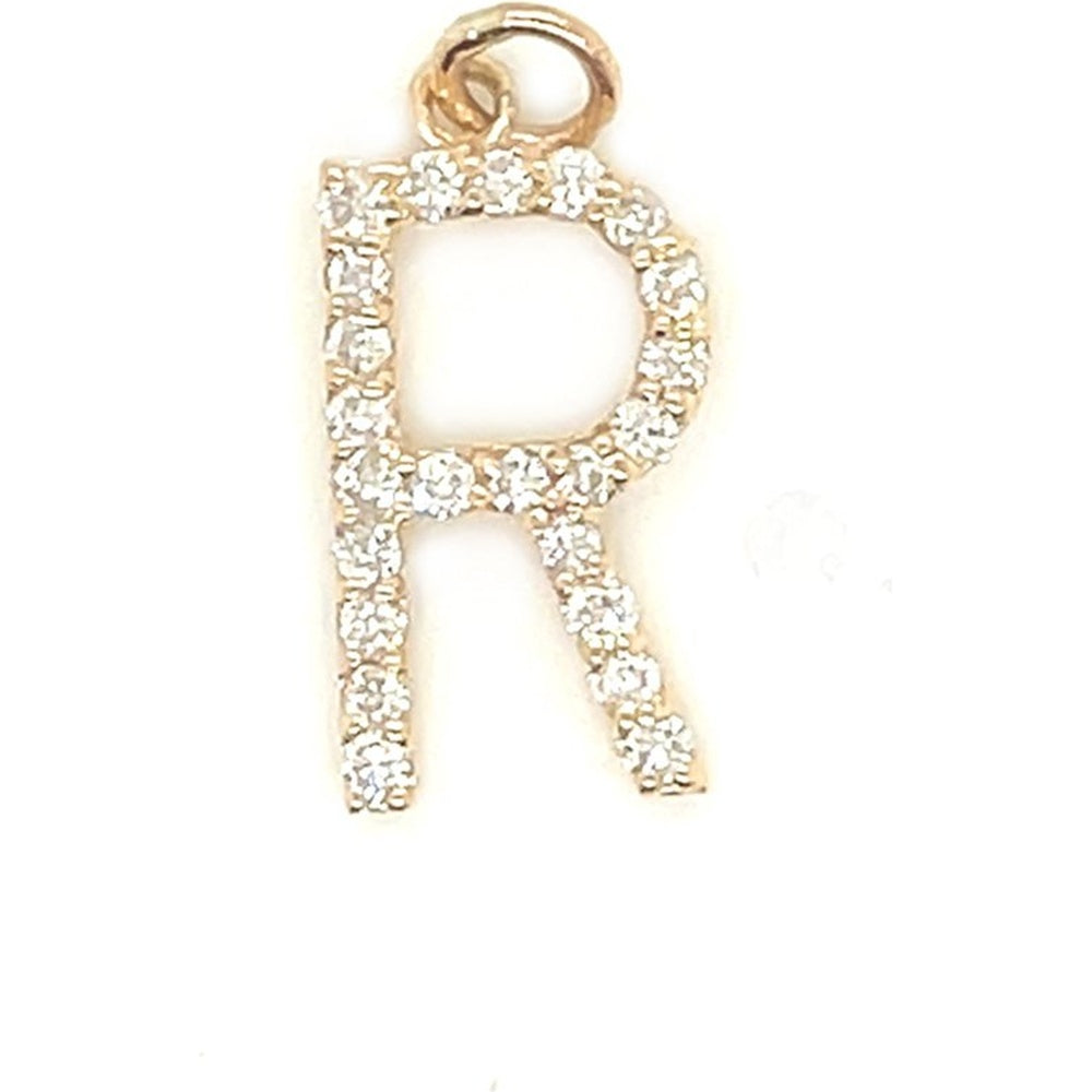 14K Yellow Gold Pavé-Set Round Diamond Initial "R" Pendant - 0.23 Carat Total Diamond Weight by Auriventus