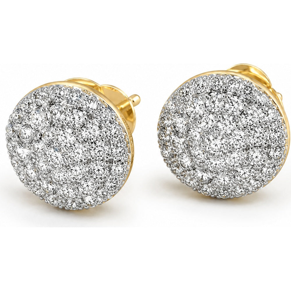 14K Yellow Gold Pavé-Set Round Diamond Stud Earrings - 1.55 Carat Total Diamond Weight by Auriventus