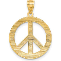 14K Yellow Gold Peace Love Faith Hope Symbol Pendant - Textured Peace Sign Necklace by Oro Pregiato