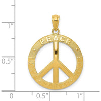 14K Yellow Gold Peace Love Faith Hope Symbol Pendant - Textured Peace Sign Necklace by Oro Pregiato