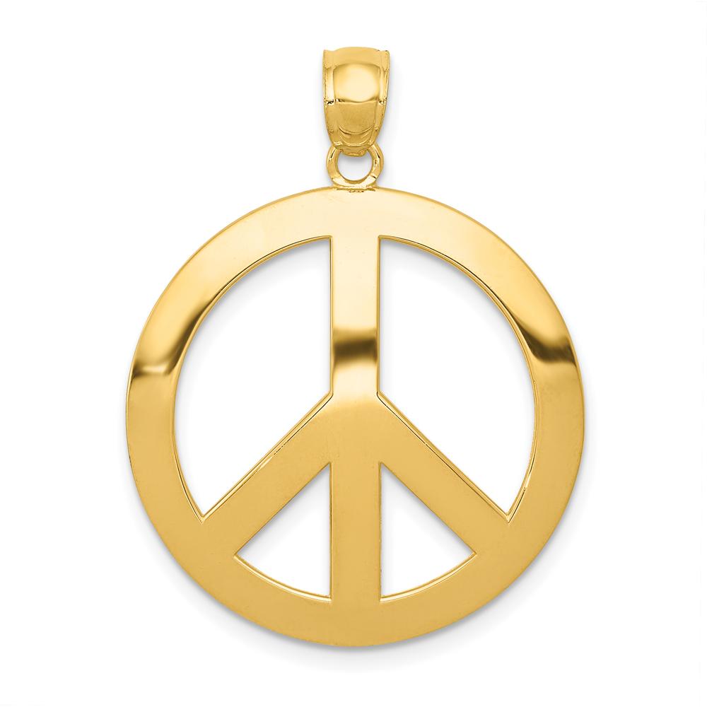 14K Yellow Gold Peace Sign Pendant - 30mm Length, 25mm Width by Oro Pregiato