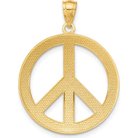 14K Yellow Gold Peace Sign Pendant - 30mm Length, 25mm Width by Oro Pregiato