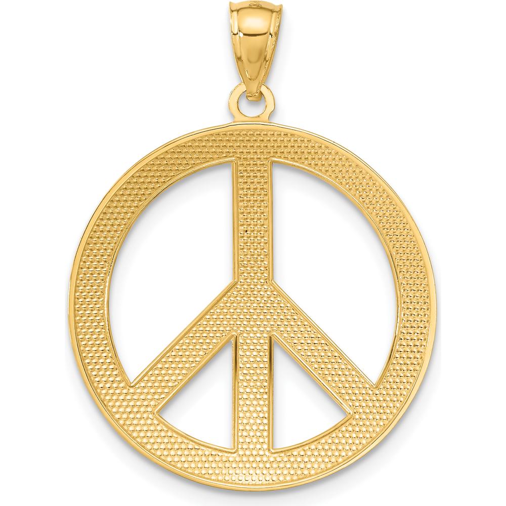 14K Yellow Gold Peace Sign Pendant - 30mm Length, 25mm Width by Oro Pregiato