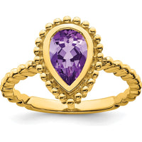 14K Yellow Gold Pear Amethyst Ring - 1.2 Carat Amethyst by 0