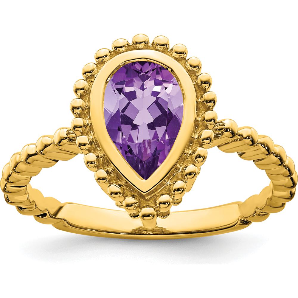 14K Yellow Gold Pear Amethyst Ring - 1.2 Carat Amethyst by 0