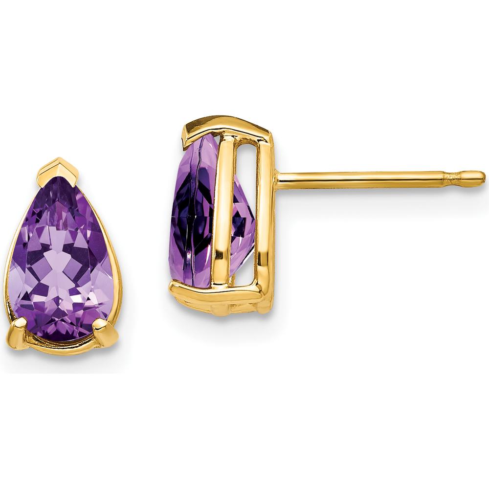 14K Yellow Gold Pear Amethyst Stud Earrings - 0.75 Carat Total Amethyst Weight by Monteluci Fine Jewelry
