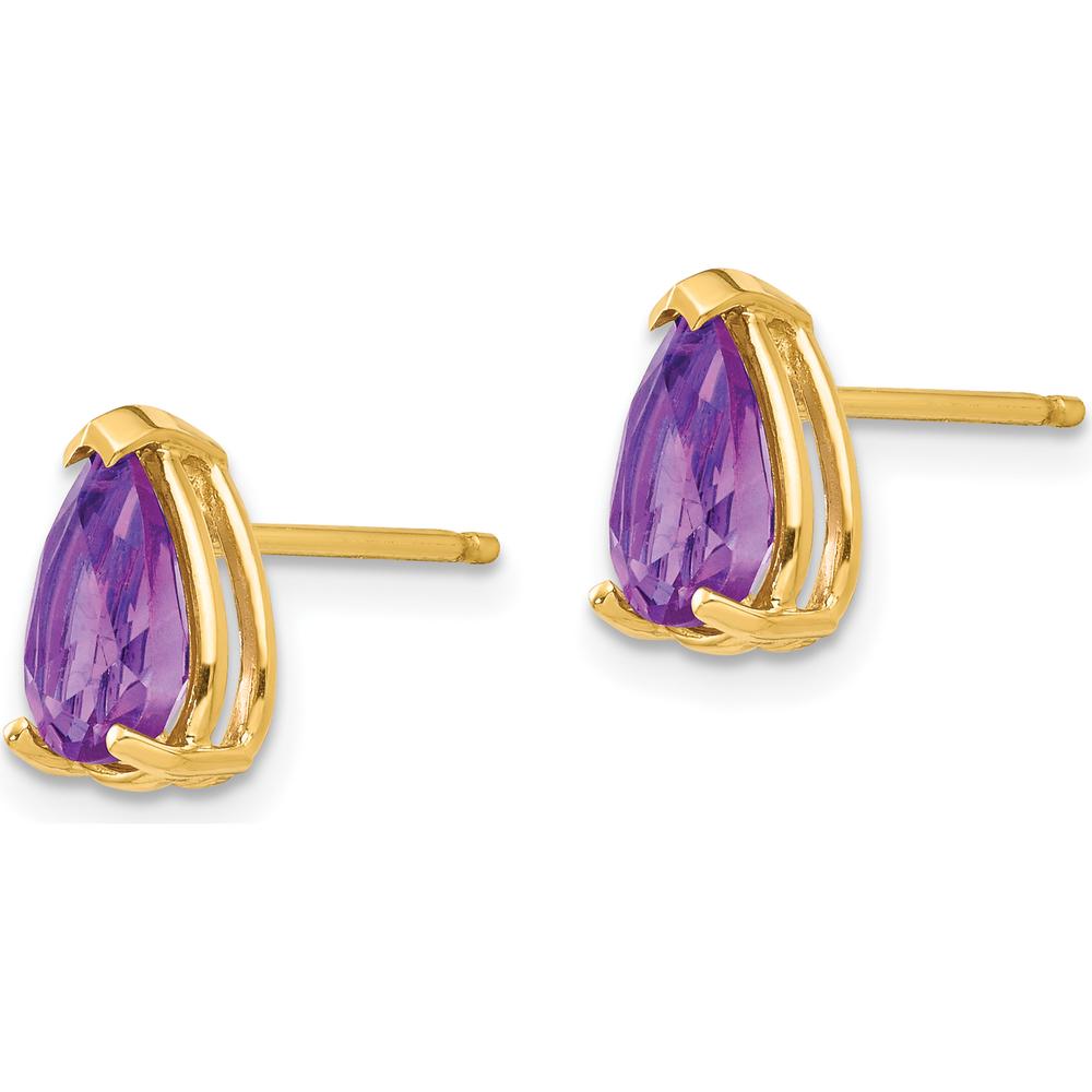 14K Yellow Gold Pear Amethyst Stud Earrings - 0.75 Carat Total Amethyst Weight by Monteluci Fine Jewelry
