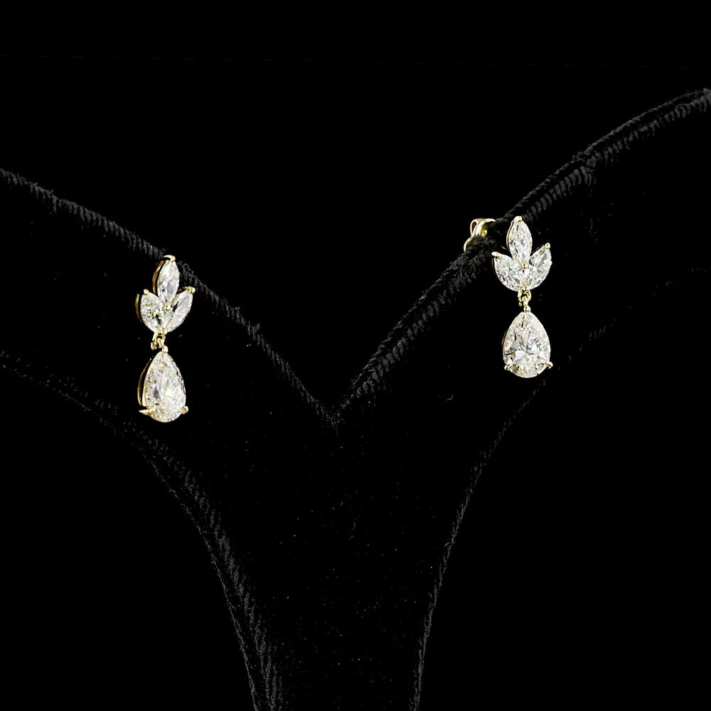 14K Yellow Gold Pear and Marquise Lab Diamond Drop Earrings - 1.90 Carats Total Diamond Weight - Covaloro Fine Jewelry