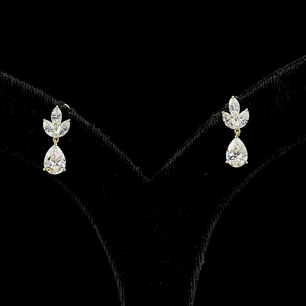14K Yellow Gold Pear and Marquise Lab Diamond Drop Earrings - 1.90 Carats Total Diamond Weight - Covaloro Fine Jewelry