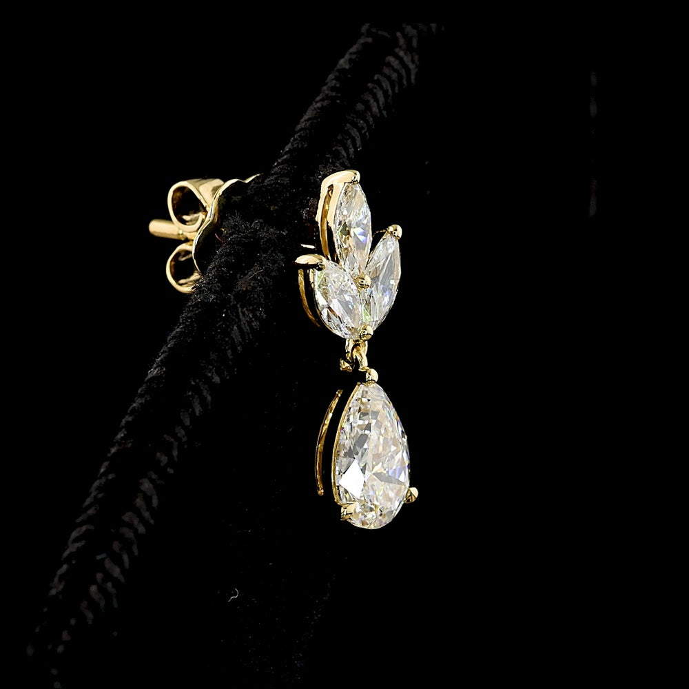 14K Yellow Gold Pear and Marquise Lab Diamond Drop Earrings - 1.90 Carats Total Diamond Weight - Covaloro Fine Jewelry