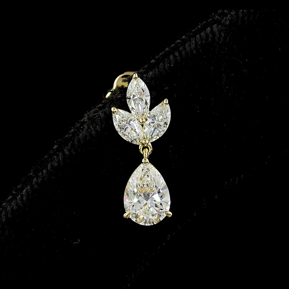 14K Yellow Gold Pear and Marquise Lab Diamond Drop Earrings - 1.90 Carats Total Diamond Weight - Covaloro Fine Jewelry
