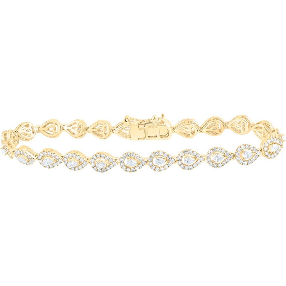 14K Yellow Gold Pear and Round Diamond Fashion Bracelet with 3 Carat Total Weight