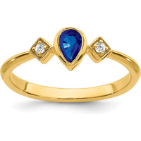 14K Yellow Gold Pear Bezel Sapphire and Diamond Ring - 0.20 Carat Sapphire, 0.04 Carat Total Diamond Weight by 0