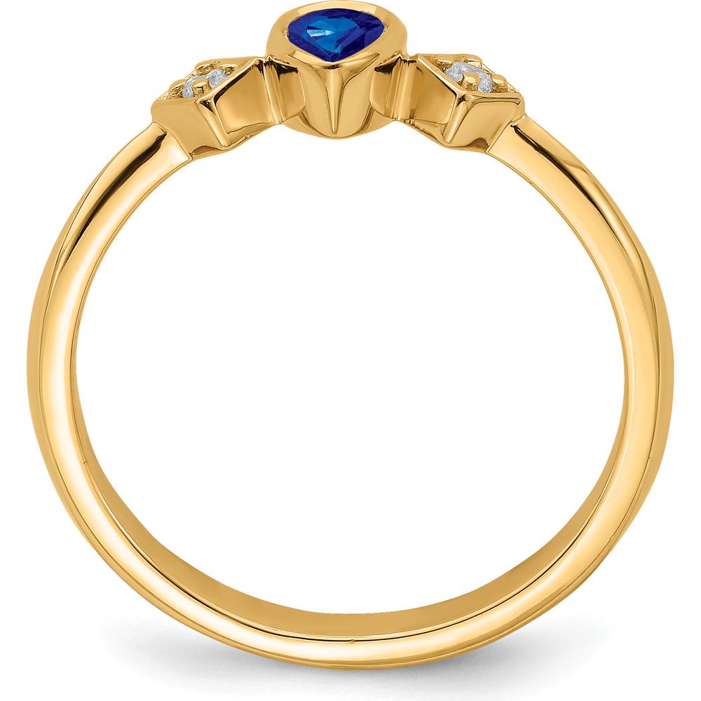 14K Yellow Gold Pear Bezel Sapphire and Diamond Ring - 0.20 Carat Sapphire, 0.04 Carat Total Diamond Weight by 0