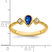 14K Yellow Gold Pear Bezel Sapphire and Diamond Ring - 0.20 Carat Sapphire, 0.04 Carat Total Diamond Weight by 0