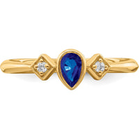 14K Yellow Gold Pear Bezel Sapphire and Diamond Ring - 0.20 Carat Sapphire, 0.04 Carat Total Diamond Weight by 0