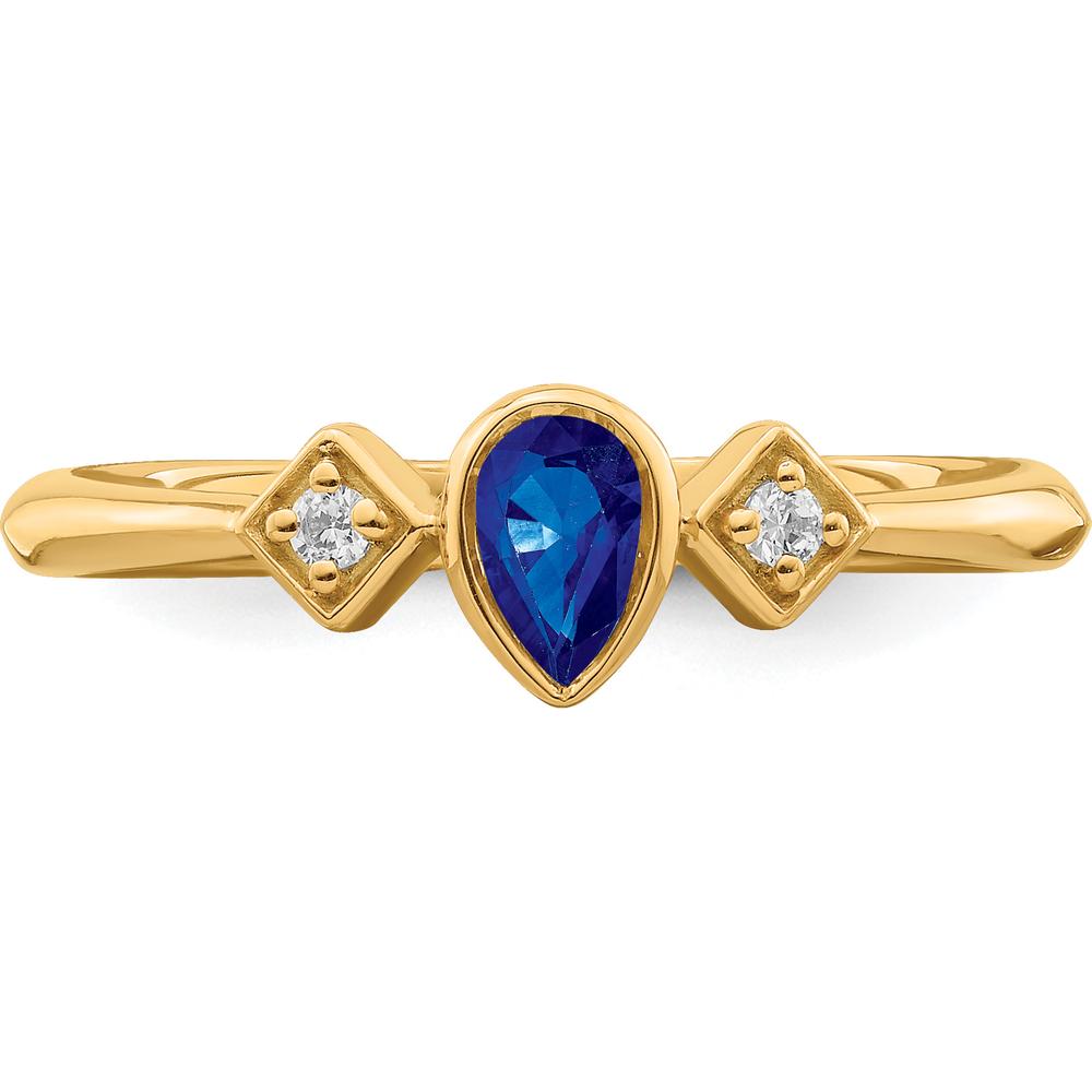 14K Yellow Gold Pear Bezel Sapphire and Diamond Ring - 0.20 Carat Sapphire, 0.04 Carat Total Diamond Weight by 0