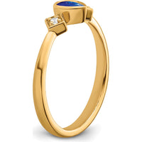 14K Yellow Gold Pear Bezel Sapphire and Diamond Ring - 0.20 Carat Sapphire, 0.04 Carat Total Diamond Weight by 0