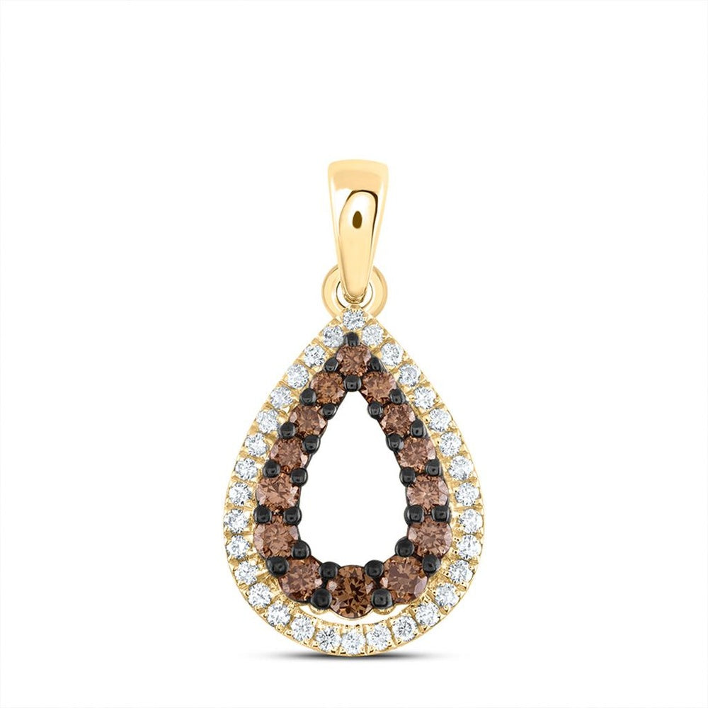 14K Yellow Gold Pear Brown and White Diamond Pendant - 3/8 Carat Total Diamond Weight