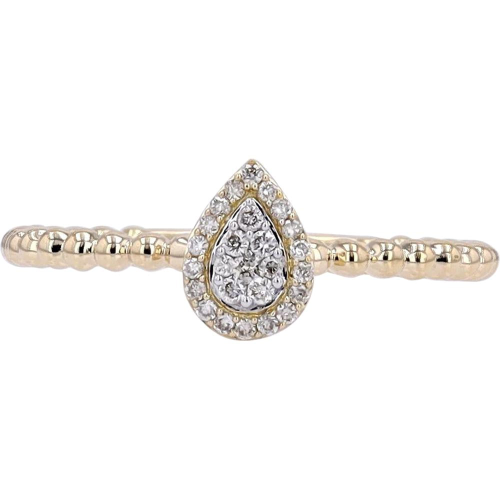 14K Yellow Gold Pear Cluster Diamond Ring with Beaded Band - 0.11 Carats Total Diamond Weight