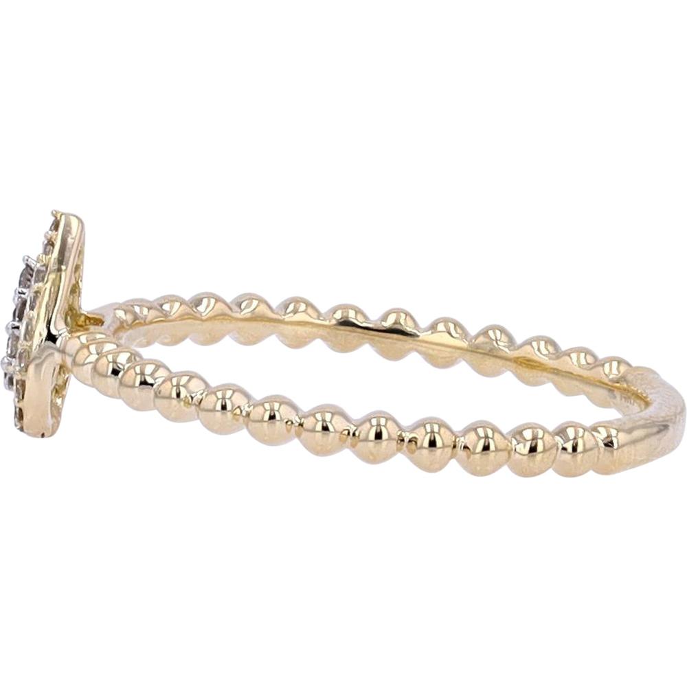 14K Yellow Gold Pear Cluster Diamond Ring with Beaded Band - 0.11 Carats Total Diamond Weight