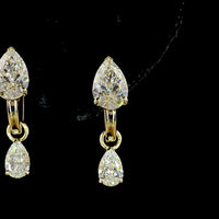 14K Yellow Gold Pear Cut Lab Diamond Drop Earrings with Dangling Diamond - 3.00 Carats Total Diamond Weight - Covaloro Fine Jewelry