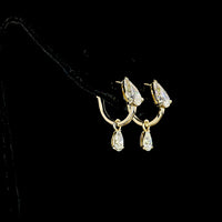 14K Yellow Gold Pear Cut Lab Diamond Drop Earrings with Dangling Diamond - 3.00 Carats Total Diamond Weight - Covaloro Fine Jewelry