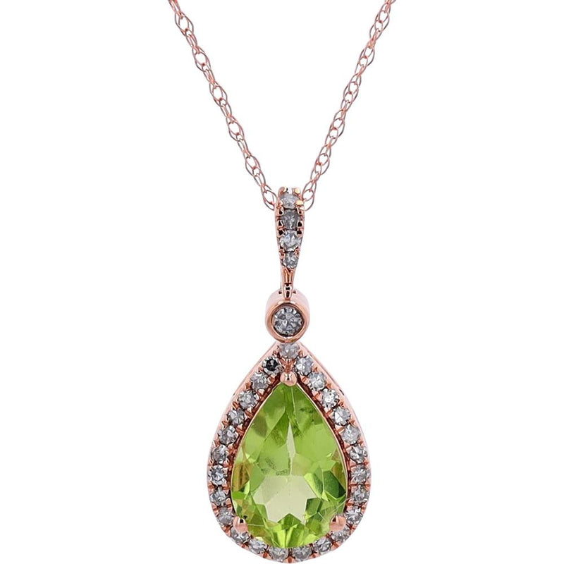 14K Yellow Gold Pear-Cut Peridot Pendant with Diamond Halo - 0.17 Carats Total Diamond Weight