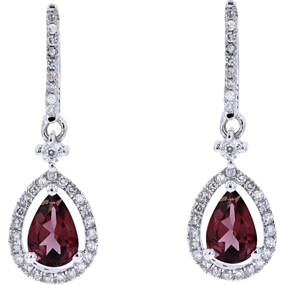 14K Yellow Gold Pear Cut Rhodolite Garnet Earrings with Diamond Halo - 1.00 Carat Total Gem Weight