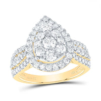 14K Yellow Gold Pear Diamond Bridal Ring - 1 1/2 Carat Total Diamond Weight