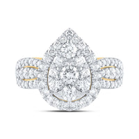 14K Yellow Gold Pear Diamond Bridal Ring - 1 1/2 Carat Total Diamond Weight