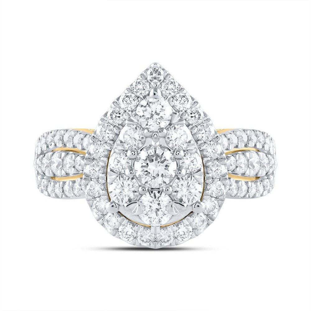 14K Yellow Gold Pear Diamond Bridal Ring - 1 1/2 Carat Total Diamond Weight