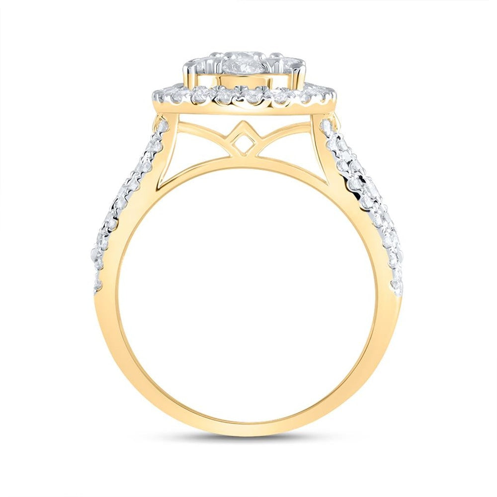 14K Yellow Gold Pear Diamond Bridal Ring - 1 1/2 Carat Total Diamond Weight
