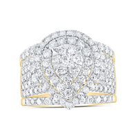 14K Yellow Gold Pear Diamond Bridal Ring Set - 2 7/8 Carat Total Diamond Weight