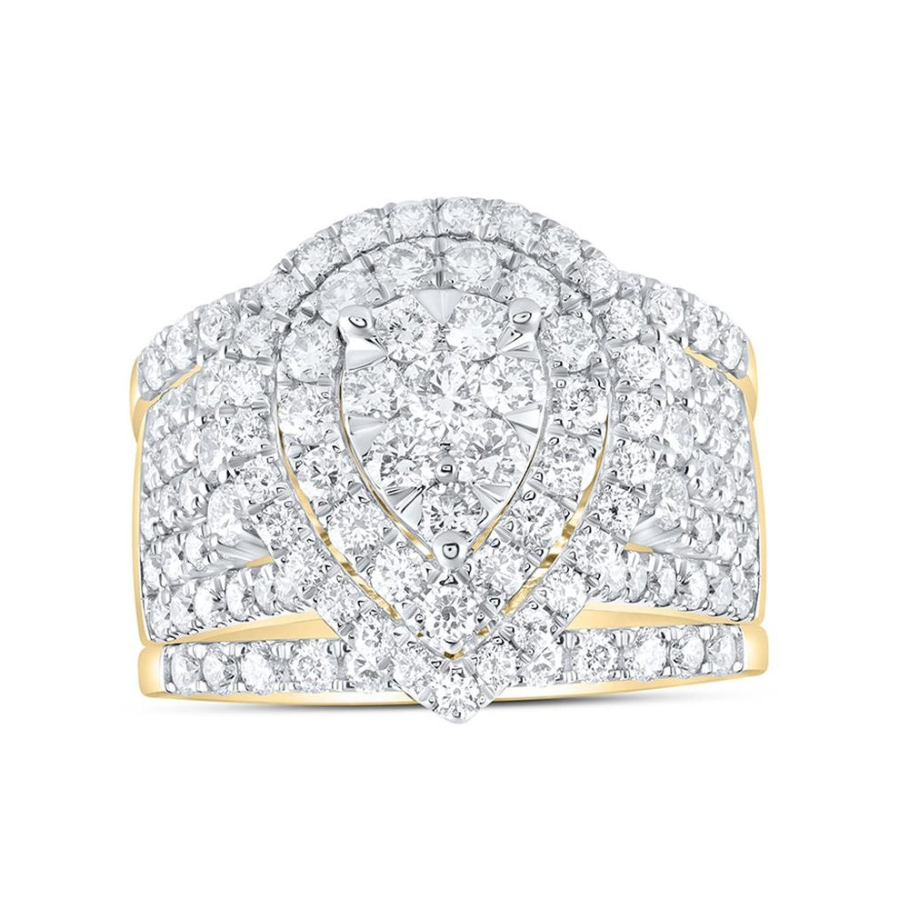 14K Yellow Gold Pear Diamond Bridal Ring Set - 2 7/8 Carat Total Diamond Weight