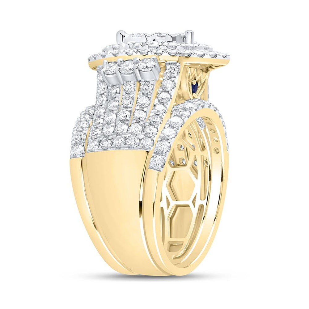 14K Yellow Gold Pear Diamond Bridal Ring Set - 2 7/8 Carat Total Diamond Weight
