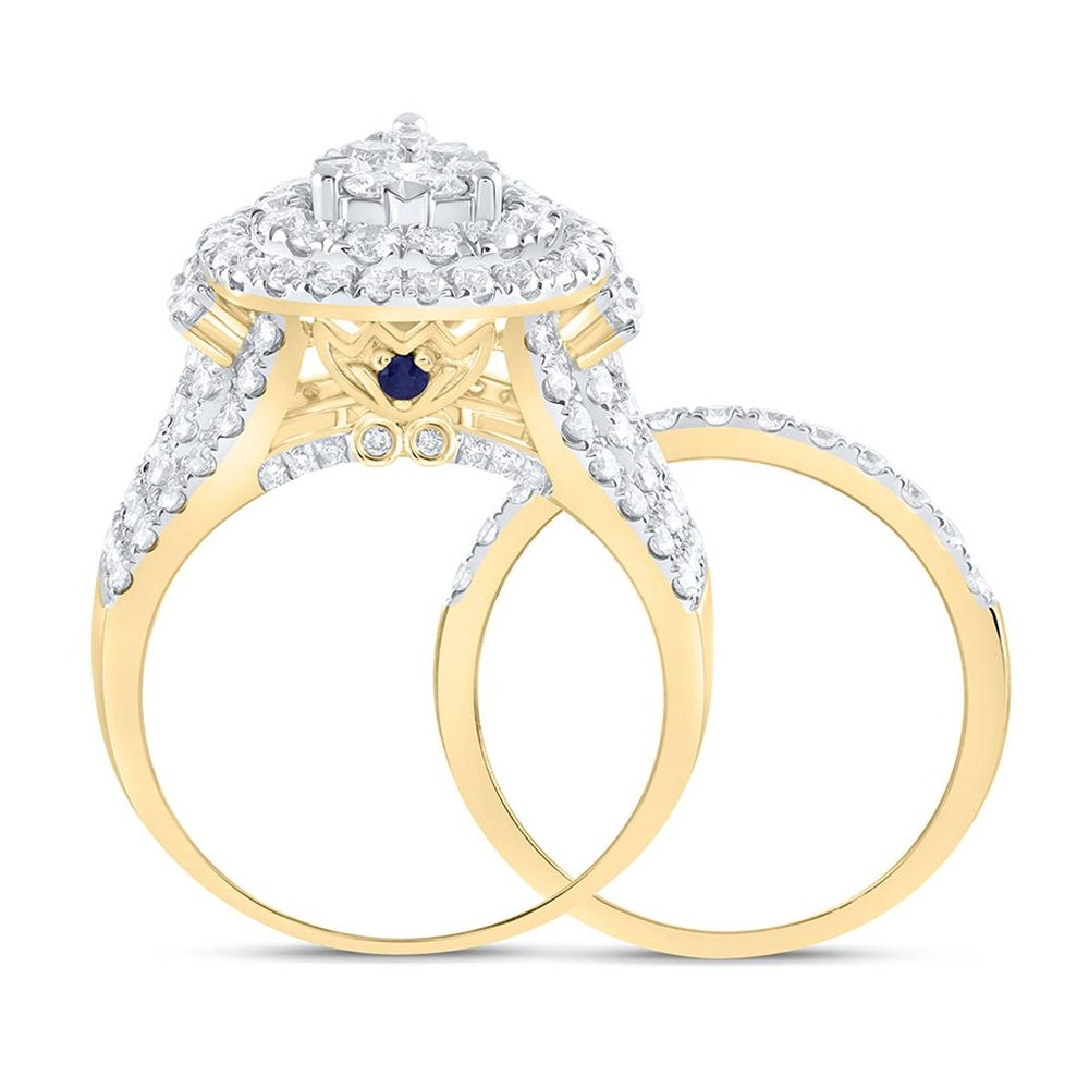 14K Yellow Gold Pear Diamond Bridal Ring Set - 2 7/8 Carat Total Diamond Weight