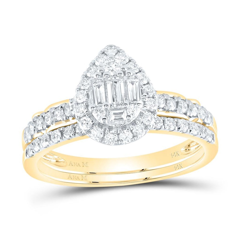 14K Yellow Gold Pear Diamond Bridal Ring Set - 3/4 Carat Total Diamond Weight