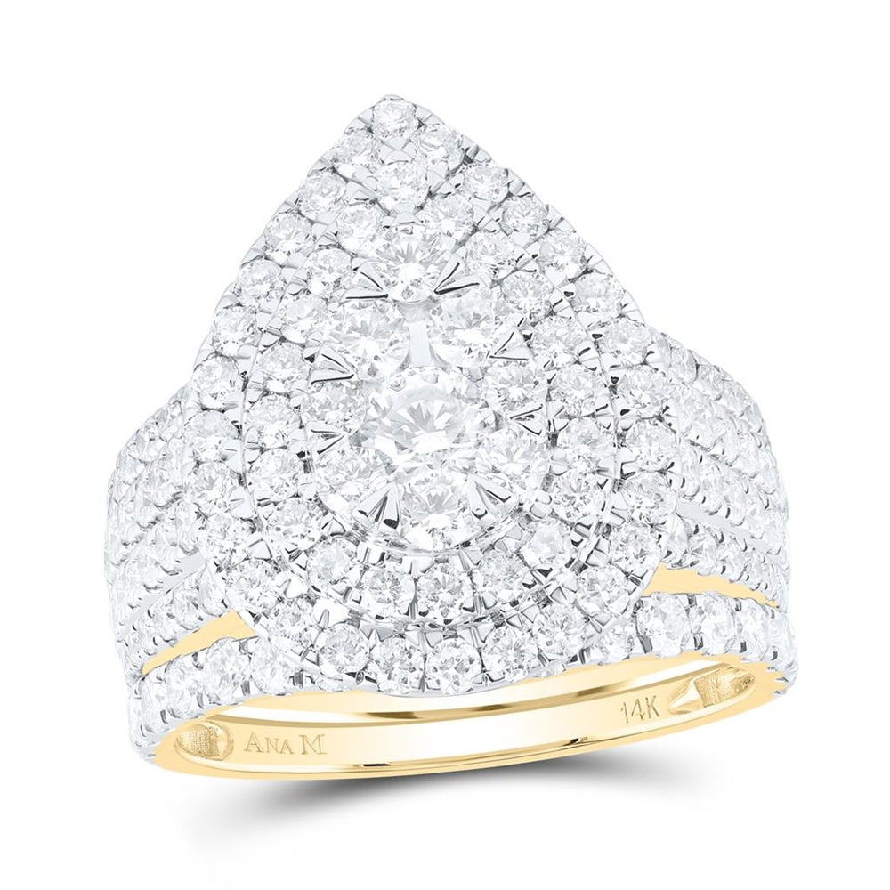 14K Yellow Gold Pear Diamond Bridal Ring Set - 3 Carat Total Diamond Weight